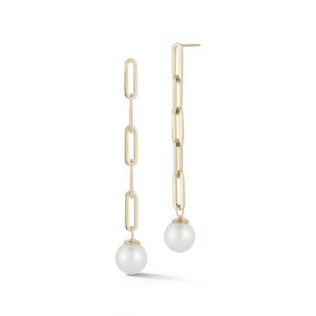 14kt Gold Long link Chain Pearl Earrings – MATEO