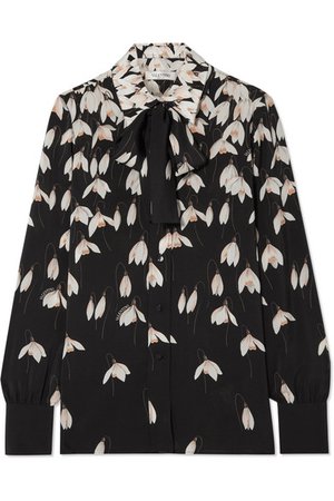 Valentino | Pussy-bow floral-print silk crepe de chine blouse | NET-A-PORTER.COM