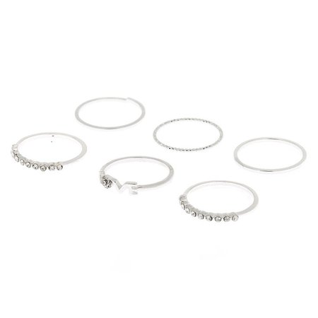 Silver Love Rings - 6 Pack | Claire's US