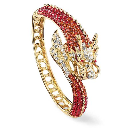 Goldplated and Crystal Dragon Hinged Bracelet - Women’s Romantic & Fantasy Inspired Fashions