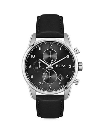 Shop HUGO BOSS Skymaster Stainless Steel & Leather-Strap Chronograph Watch | Saks Fifth Avenue