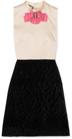 Embellished Two-tone Silk And Devoré-velvet Mini Dress - Black