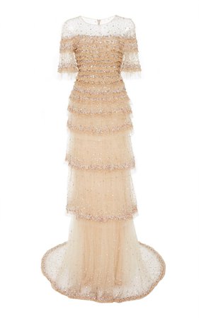 Ruffle Confetti Embroidered Tulle Gown by Pamella Roland | Moda Operandi