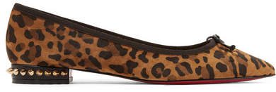 Hall Spiked Leopard-print Suede Point-toe Flats - Leopard print