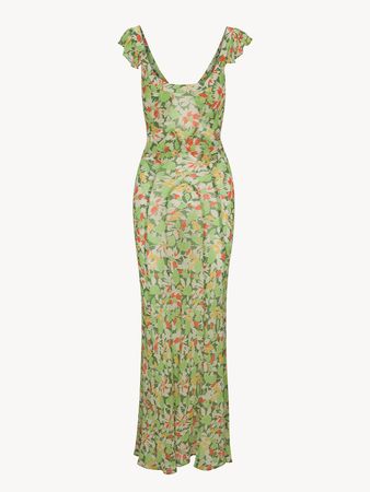 The Lila Meadow | Sheer Green Floral Maxi Dress | Réalisation Par