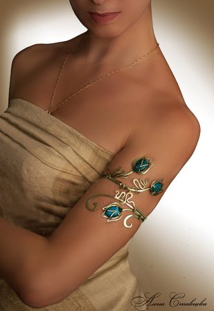 Spiral Upper Arm, wrapped bracelet, upper arm cuff, gold bracelet, flower jewelry, flower bracelet, Jewelry, copper jewelry, arm cuff