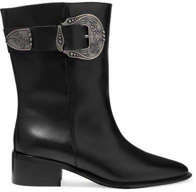 Buckled Leather Ankle Boots - Black
