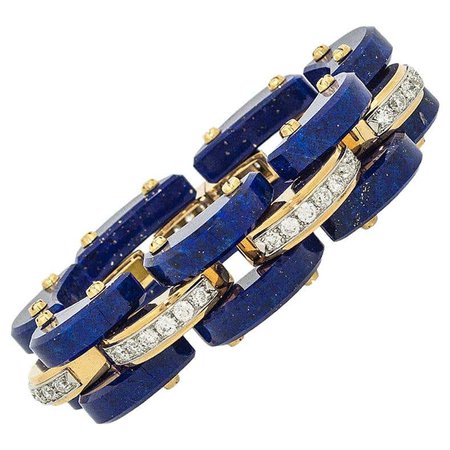 Stephen Russell Lapis Lazuli Diamond and Gold Bracelet For Sale at 1stDibs