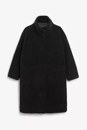 Long teddy coat - Black magic - Coats & Jackets - Monki WW