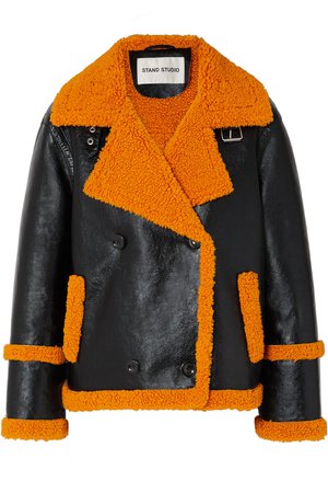 STAND | Lilli faux shearling-trimmed glossed faux leather jacket | NET-A-PORTER.COM