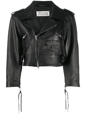 MAISON MARGIELA Cropped Leather Biker Jacket In Black