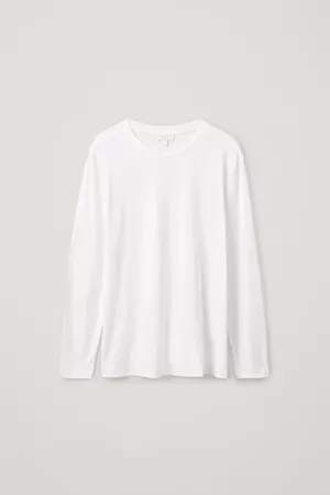 LONG-SLEEVED BRUSHED-COTTON T-SHIRT - White - Long-sleeve T-shirts - COS