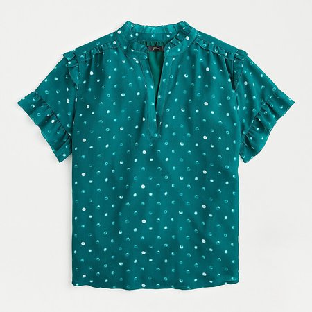 J.Crew: Point Sur Short-sleeve Ruffle Top In Painted Dot green