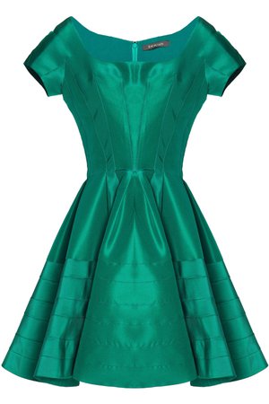 Zac Posen, Green Flared Pleated Duchesse Silk-satin Mini Dress