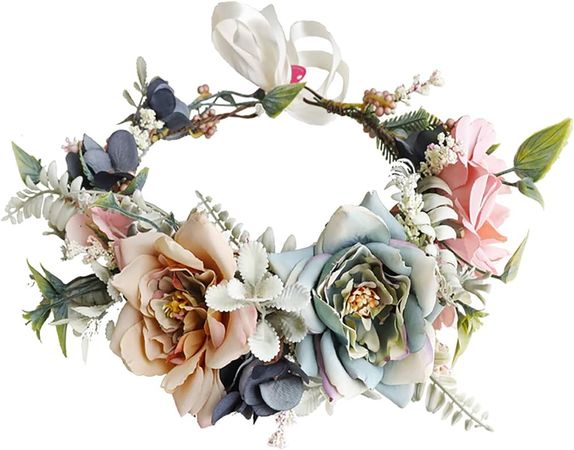 Amazon.com : Faylay Women Girl Flower Headband Wreath Boho Headpiece Floral Crown for Wedding Festivals Photo Props (Pink & Blue) : Beauty & Personal Care