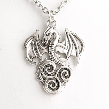 Triskelion Dragon Necklace / Silver Dragon Pendant Fantasy | Etsy