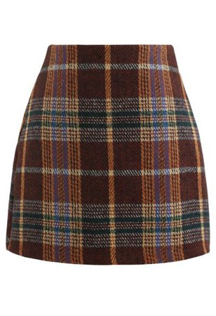 Check Print Wool-Blend Mini Bud Skirt in Caramel - Retro, Indie and Unique Fashion