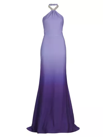 Shop Rene Ruiz Collection Embellished Halter Ombré Gown | Saks Fifth Avenue