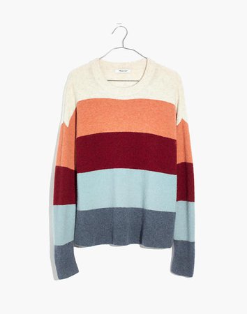 Crofton Striped Pullover Sweater in Coziest Yarn white blue orange