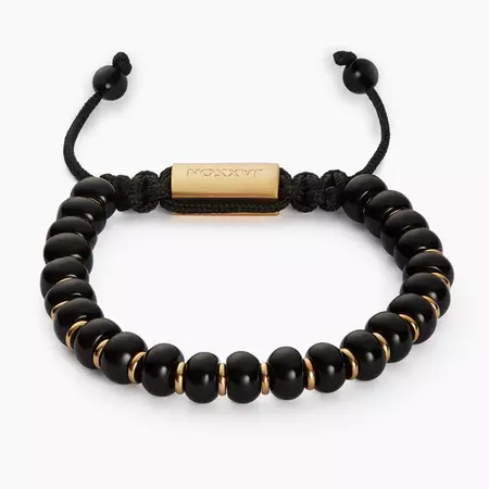 Men's Gold Beaded Bracelet: Onyx & Nylon Woven | JAXXON