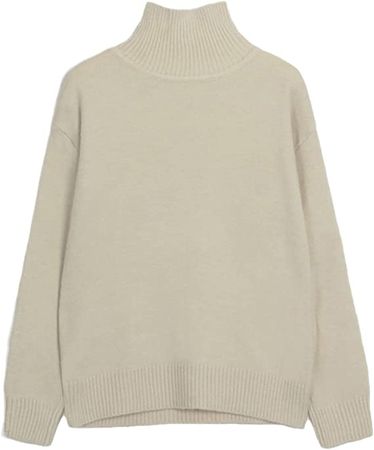 Basic Turtleneck Sweaters Women Pullover Korean Chic Fashion Autumn Winter Ladies Solid Knitwear Top Apricot at Amazon Women’s Clothing store