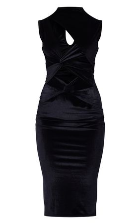 Black Velvet High Neck Multi Cut Out Midaxi Dress | PrettyLittleThing USA