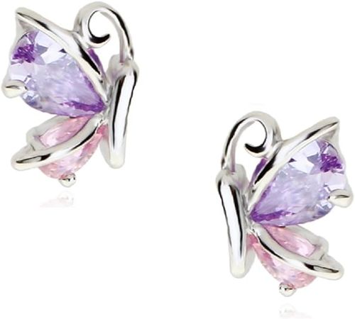 Amazon.com: Crystalline Azuria Butterflies Stud Earrings with Pink Purple Violet Zirconia Crystals 18K White Gold Plated for Women : Everything Else