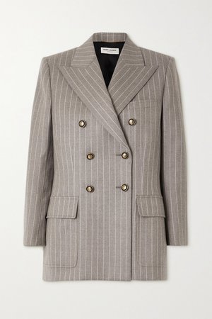 Beige Double-breasted pinstriped wool blazer | SAINT LAURENT | NET-A-PORTER