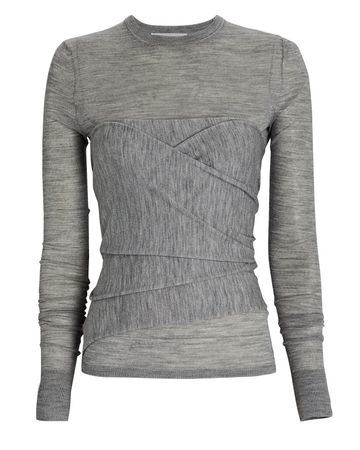 Victoria Beckham Wrapped Illusion Top in Grey | INTERMIX®