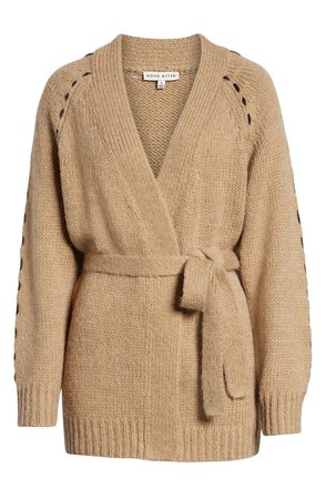 MOON RIVER Contrast Stitch Belted Cardigan
