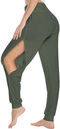 green harem slit pants yoga
