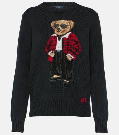 Polo Bear Embroidered Cotton Sweater in Black - Polo Ralph Lauren | Mytheresa