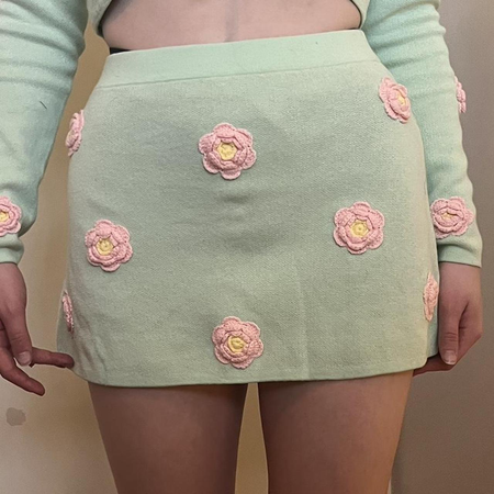 sugar thrillz flower knit mini skirt green