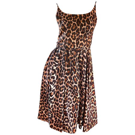 Gorgeous 1950s Demi Couture Leopard Cheetah Print Silk Fit n' Flare 50s Dress For Sale at 1stdibs