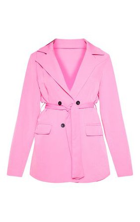 Pink Belted Longline Blazer | Coats & Jackets | PrettyLittleThing
