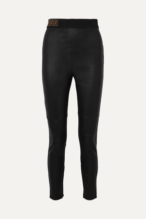 Fendi | Intarsia-trimmed leather skinny pants | NET-A-PORTER.COM