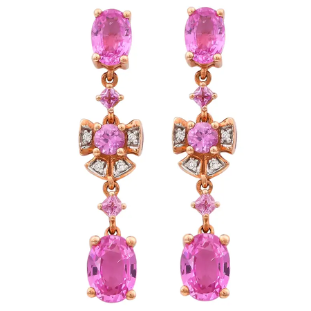 3.5 Carat Pink Sapphire & Diamond Earring in 18 Karat Rose Gold
