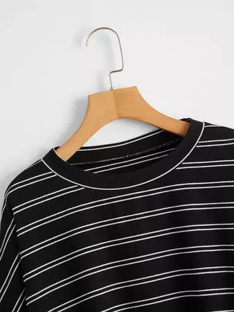 SHEIN EZwear Plus Striped Drop Shoulder Tee | SHEIN USA