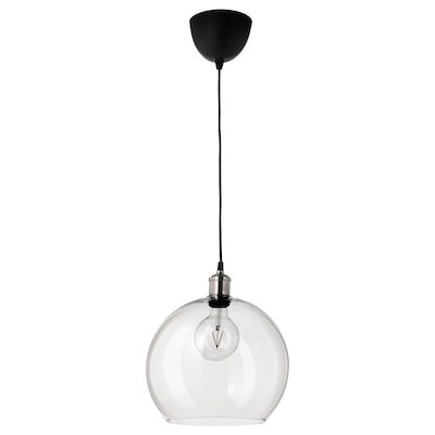 SOLKLINT Pendant lamp, brass/grey clear glass, 22 cm - IKEA