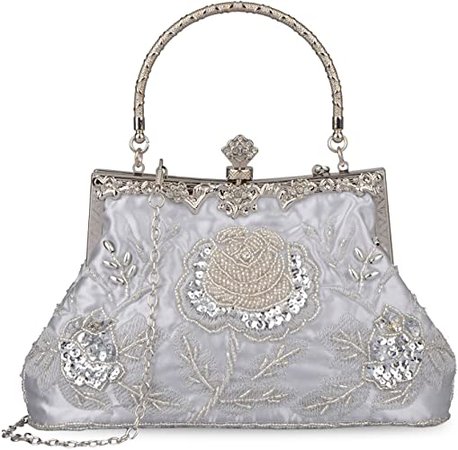 KISSCHIC Women's Handbag Vintage Rose Embroidered Beaded Sequin Evening Bag Wedding Party Clutch Purse (Silver): Handbags: Amazon.com