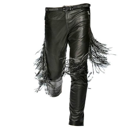 NEW VERSACE FRINGED BLACK LEATHER PANTS for MEN at 1stDibs