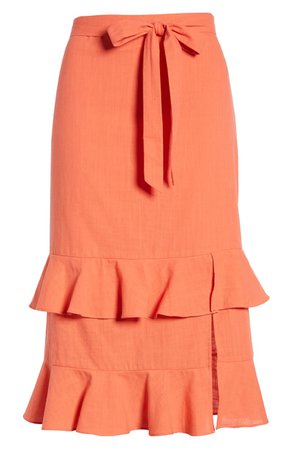 4SI3NNA Tiered Ruffle Midi Skirt orange