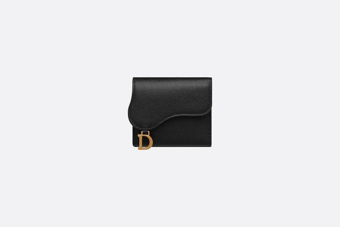 Saddle Lotus Wallet Black Grained Calfskin | DIOR