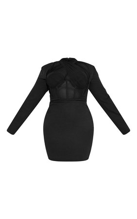 Plus Black Corset Cross Front Bodycon Dress | PrettyLittleThing USA