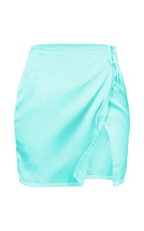 Mint Satin Side Split Mini Skirt