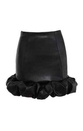 'Darya' Black Vegan Leather Ruffle Mini Skirt
