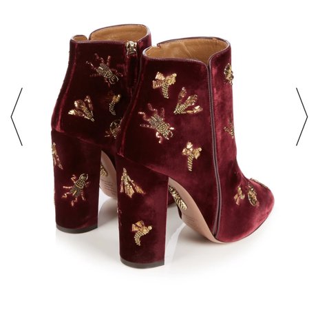 insect embroidered gold red velvet boots