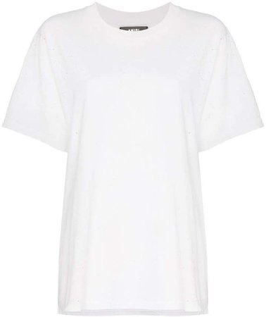perforated distressed detail cotton T-shirt