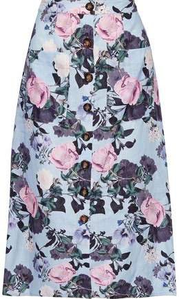 Floral-print Linen Midi Skirt