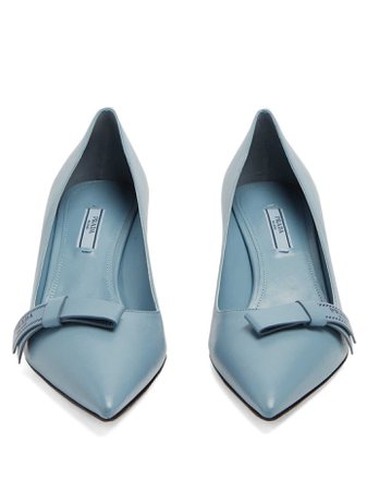 Logo bow-embellished kitten-heel leather pumps | Prada | MATCHESFASHION.COM